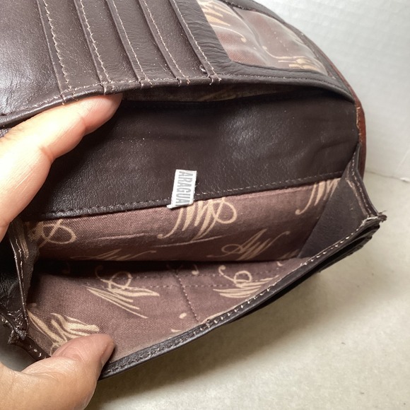 American West Genuine Leather Western Tooled Wallet Brown Snap Closure - Picture 7 of 16